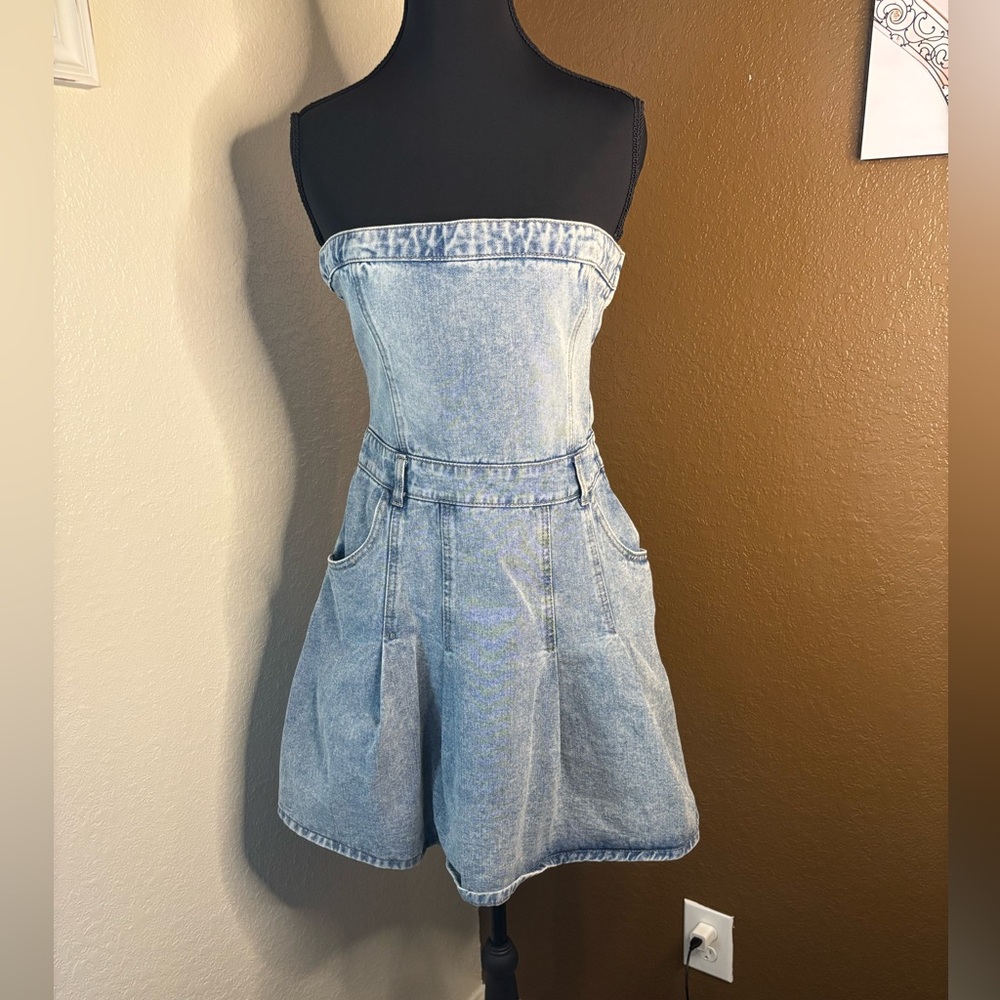 Forever 21 Light Blue Denim Strapless Overall